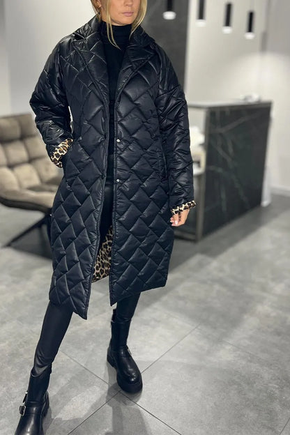 Selene | Women's Long Coat Mid-Length Silhouette Leopard Lining