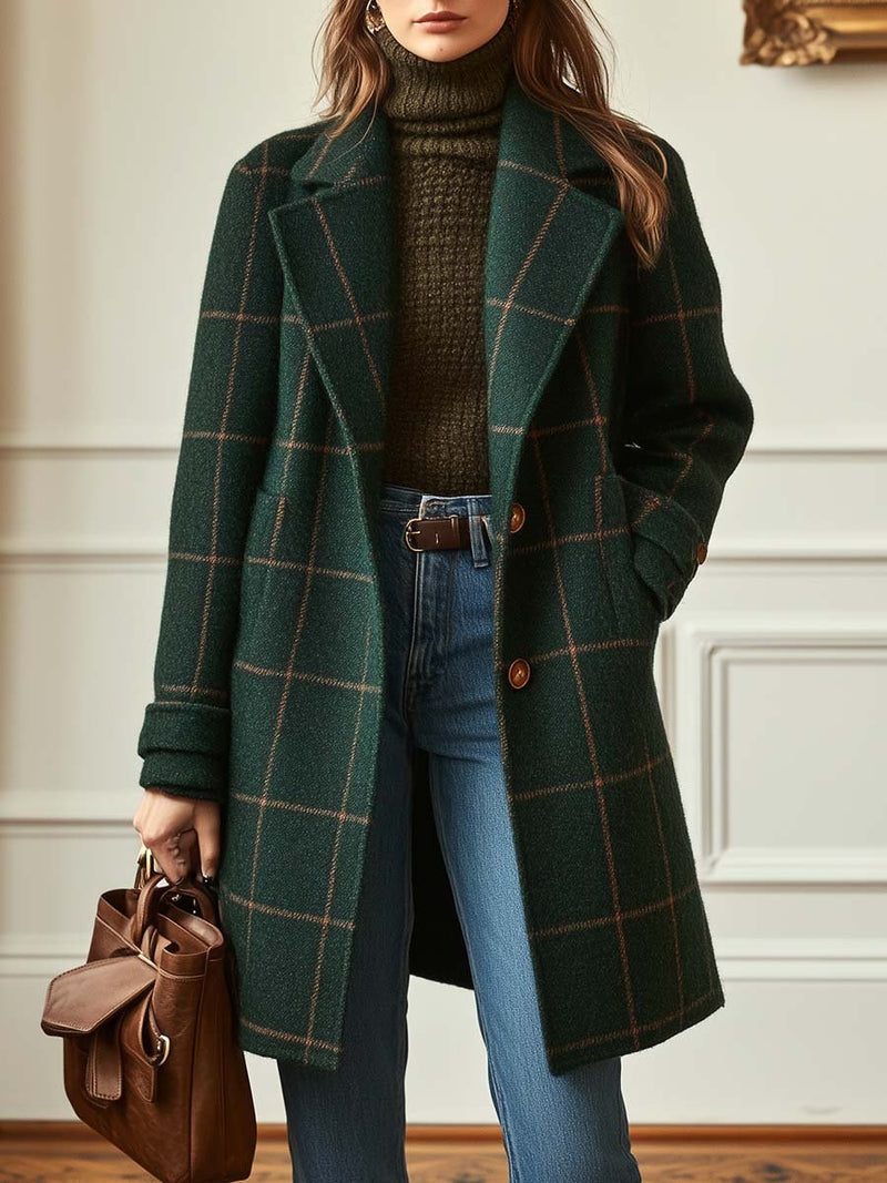Arwen | Women's Plaid Coat Tailored Retro Lapel Office Wear