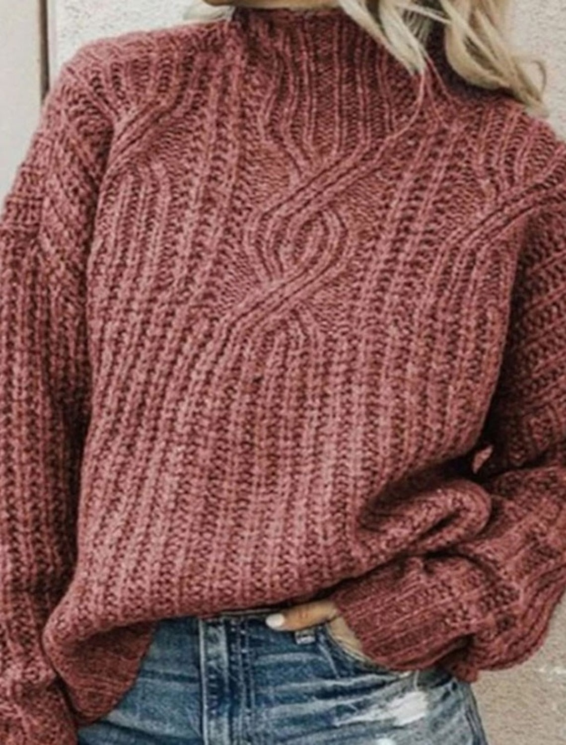 Lotta | Cable Knit Sweater with Mock Neck for Women