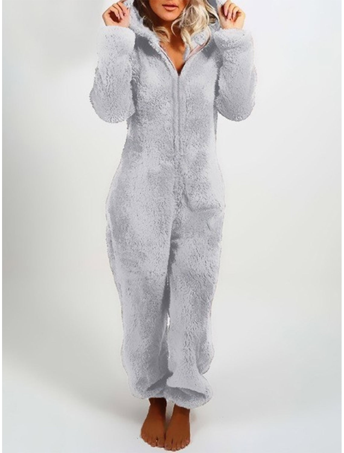Gaia | Hooded Fleece Pajama Zip-Up Jumpsuit for Women