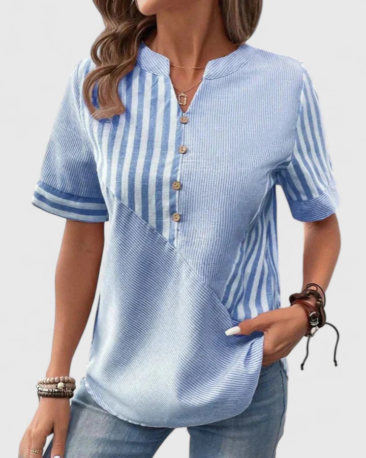 Gigi | Women's Striped Blouse Relaxed-Fit V-Neck Long Sleeve