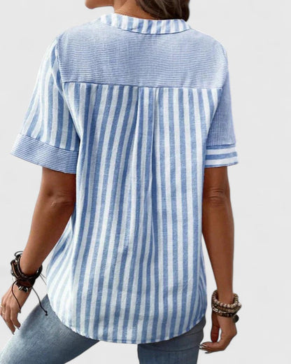 Gigi | Women's Striped Blouse Relaxed-Fit V-Neck Long Sleeve