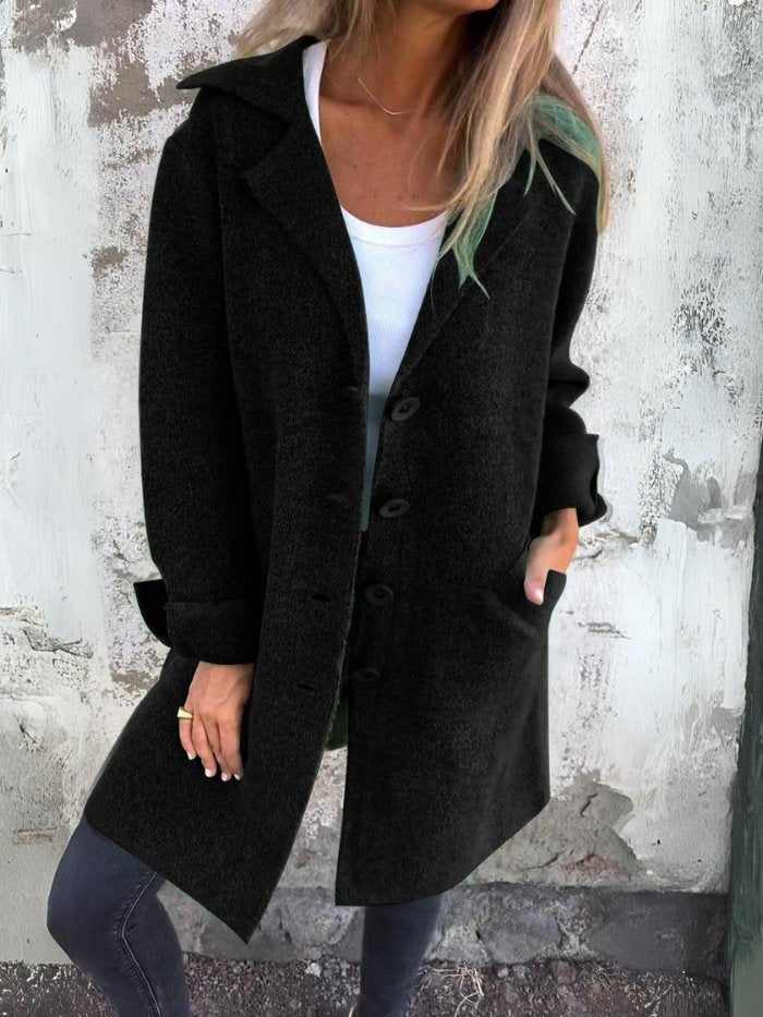 Nyxandra | Lapel Collar Button-Front Longline Coat for Women