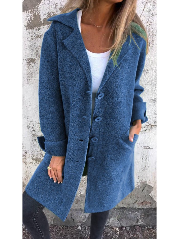 Nyxandra | Lapel Collar Button-Front Longline Coat for Women