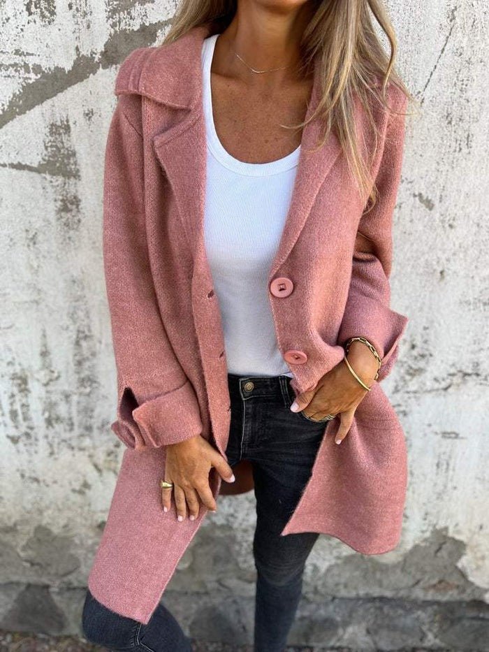Nyxandra | Lapel Collar Button-Front Longline Coat for Women