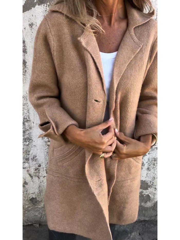 Nyxandra | Lapel Collar Button-Front Longline Coat for Women