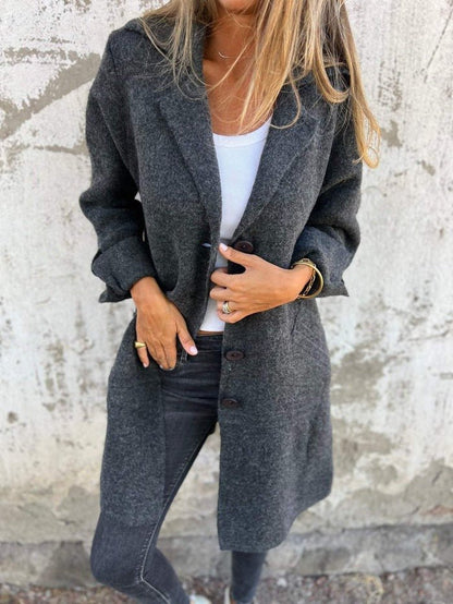 Nyxandra | Lapel Collar Button-Front Longline Coat for Women