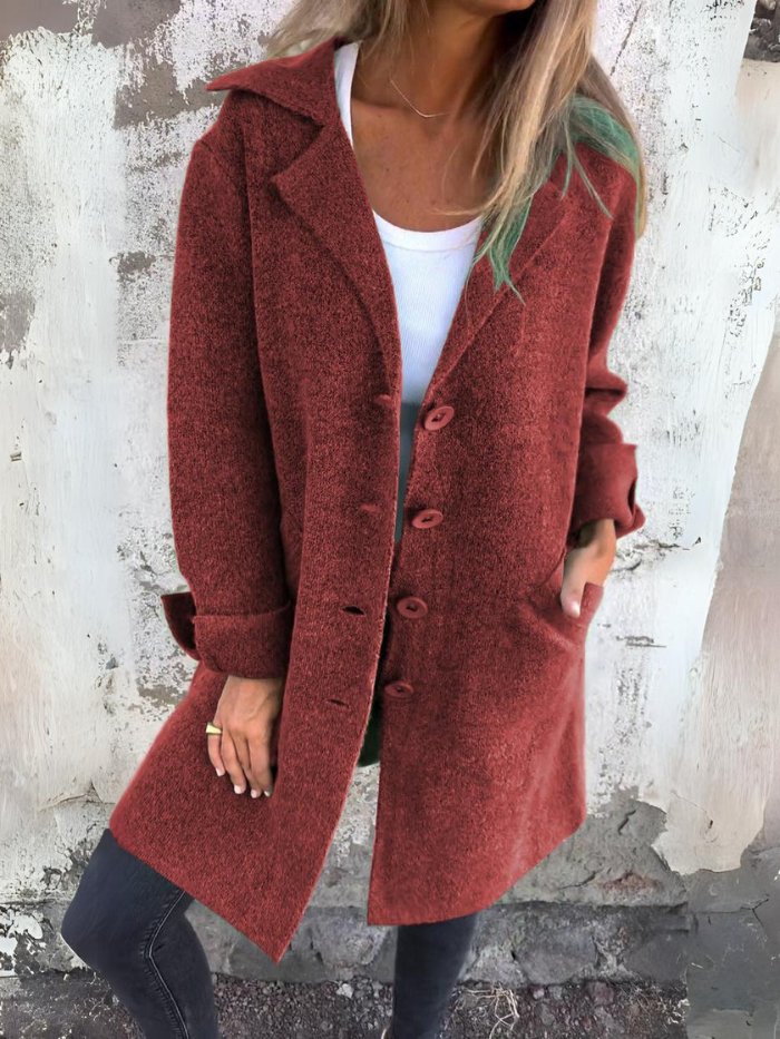 Nyxandra | Lapel Collar Button-Front Longline Coat for Women