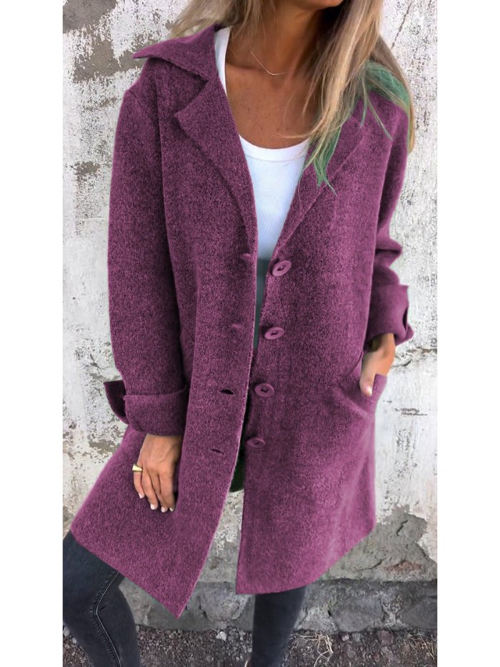 Nyxandra | Lapel Collar Button-Front Longline Coat for Women