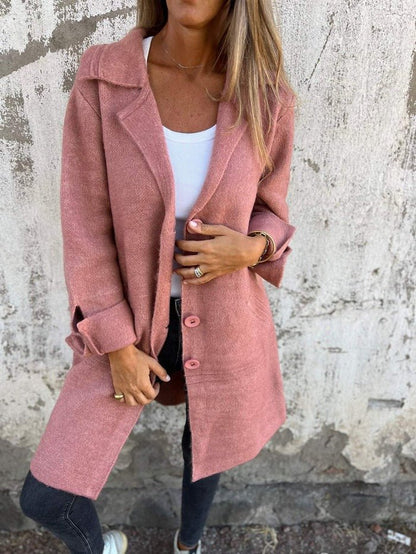 Nyxandra | Lapel Collar Button-Front Longline Coat for Women