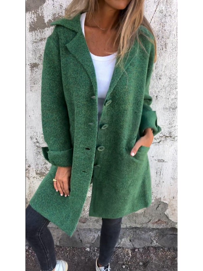 Nyxandra | Lapel Collar Button-Front Longline Coat for Women