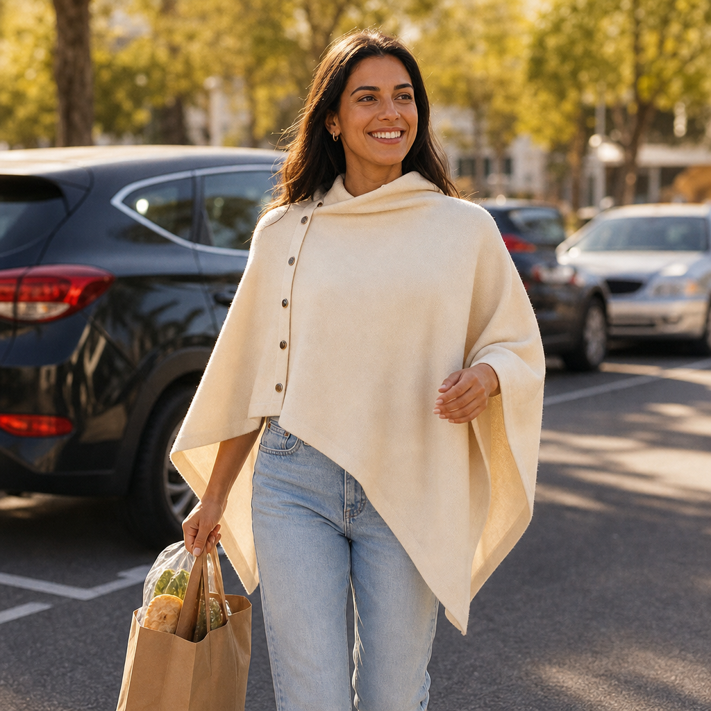 Nadyra Side-Button Convertible Knit Poncho Wrap for Women