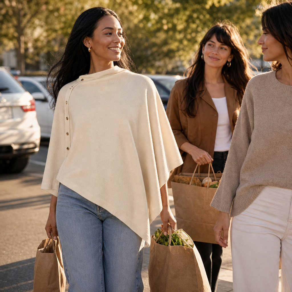 Nadyra Side-Button Convertible Knit Poncho Wrap for Women