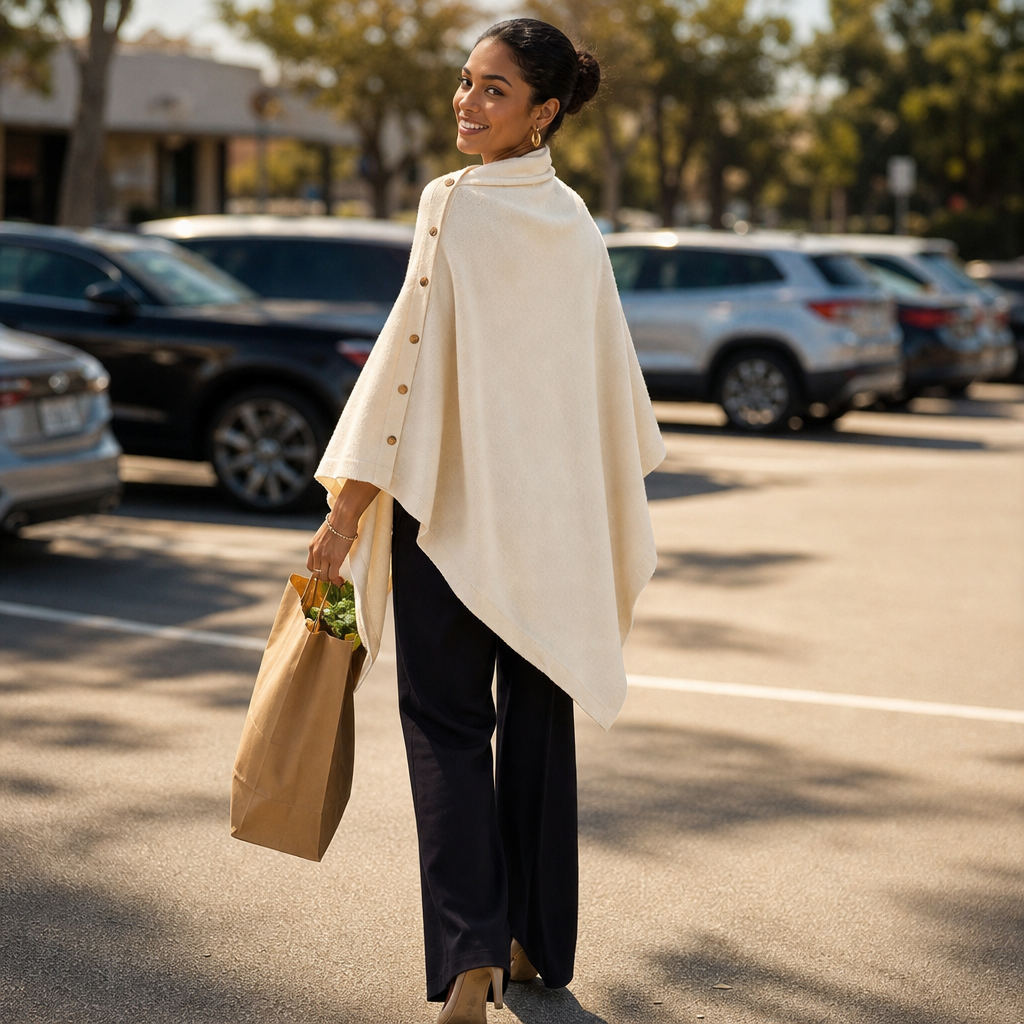 Nadyra Side-Button Convertible Knit Poncho Wrap for Women