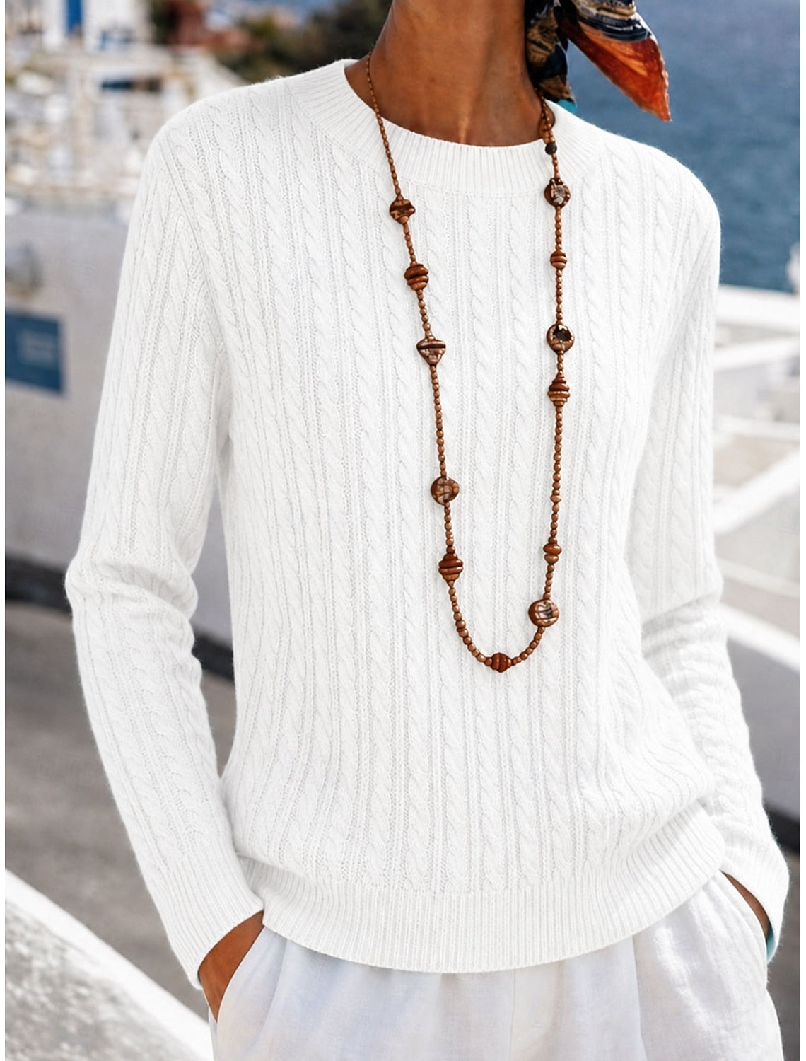 Lauretta | Cable Knit Sweater with Ribbed Crew Neck for Women
