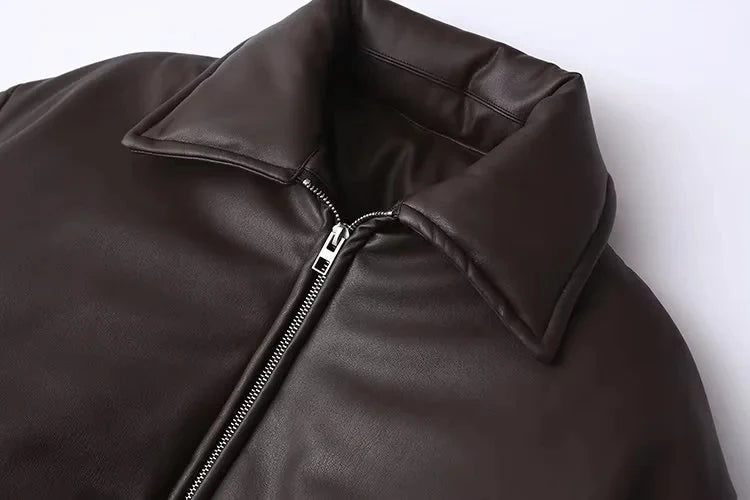 Talora | Oversized Leather Jacket with Ribbed Cuffs for Women