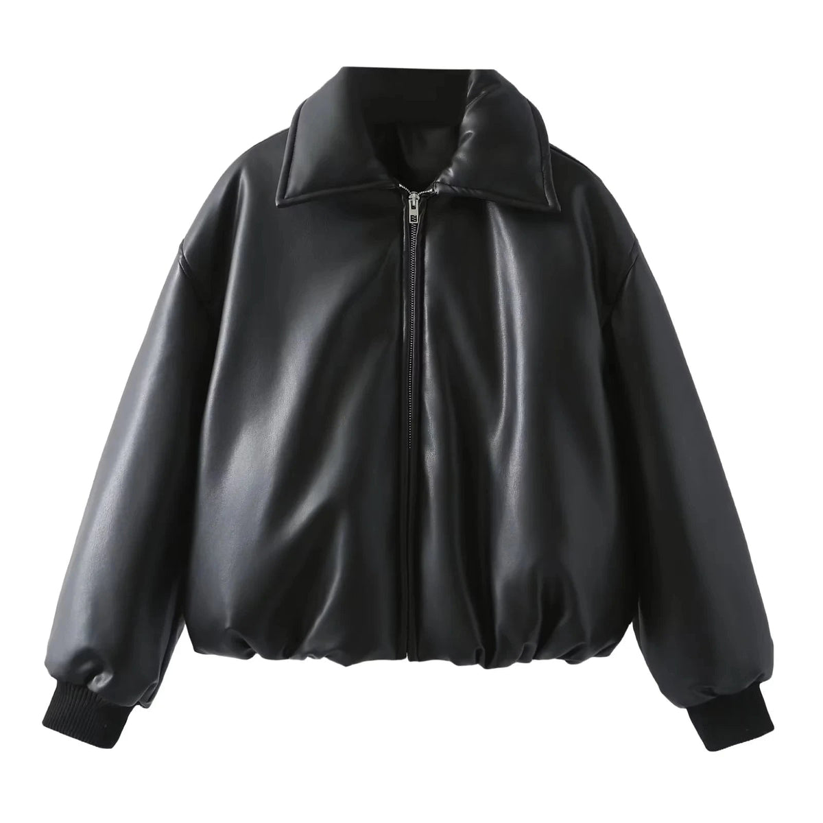 Talora | Oversized Leather Jacket with Ribbed Cuffs for Women