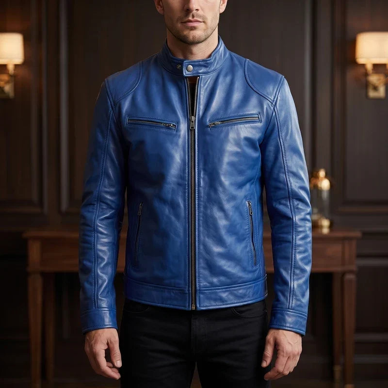 Merritt | Leather Jacket with Button-Snap Collar for Men