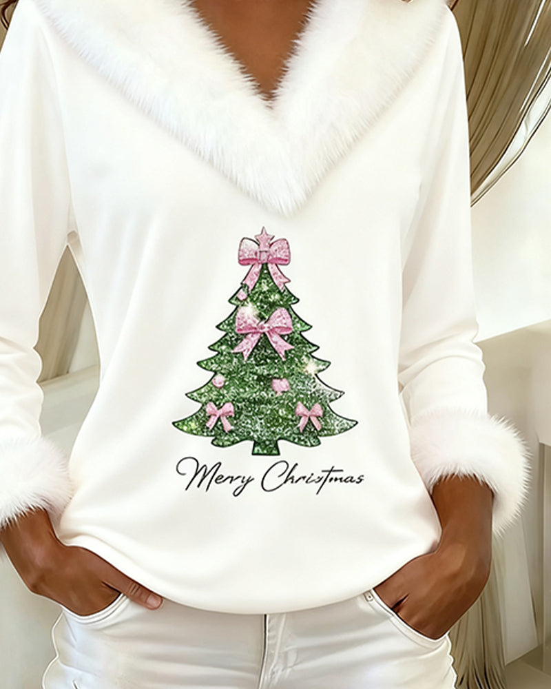 Metter | Christmas Sweater with Glitter Tree V-Neck for Women