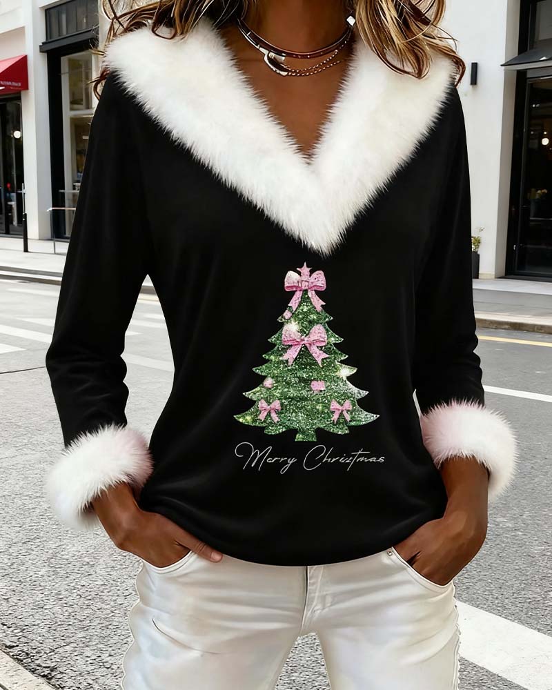 Metter | Christmas Sweater with Glitter Tree V-Neck for Women
