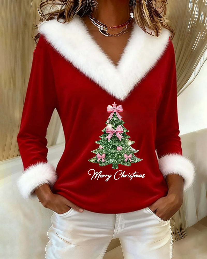 Metter | Christmas Sweater with Glitter Tree V-Neck for Women