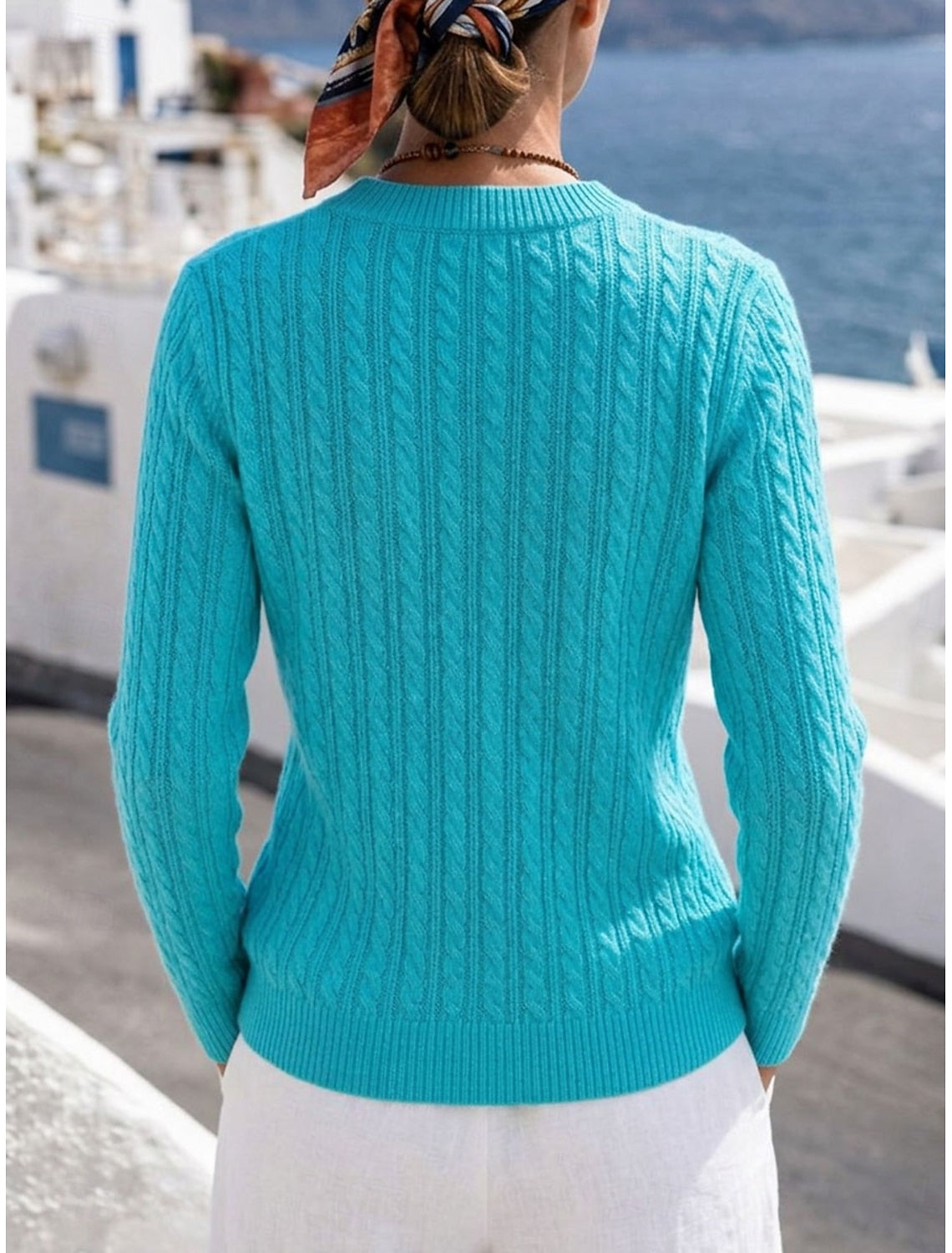 Lauretta | Cable Knit Sweater with Ribbed Crew Neck for Women