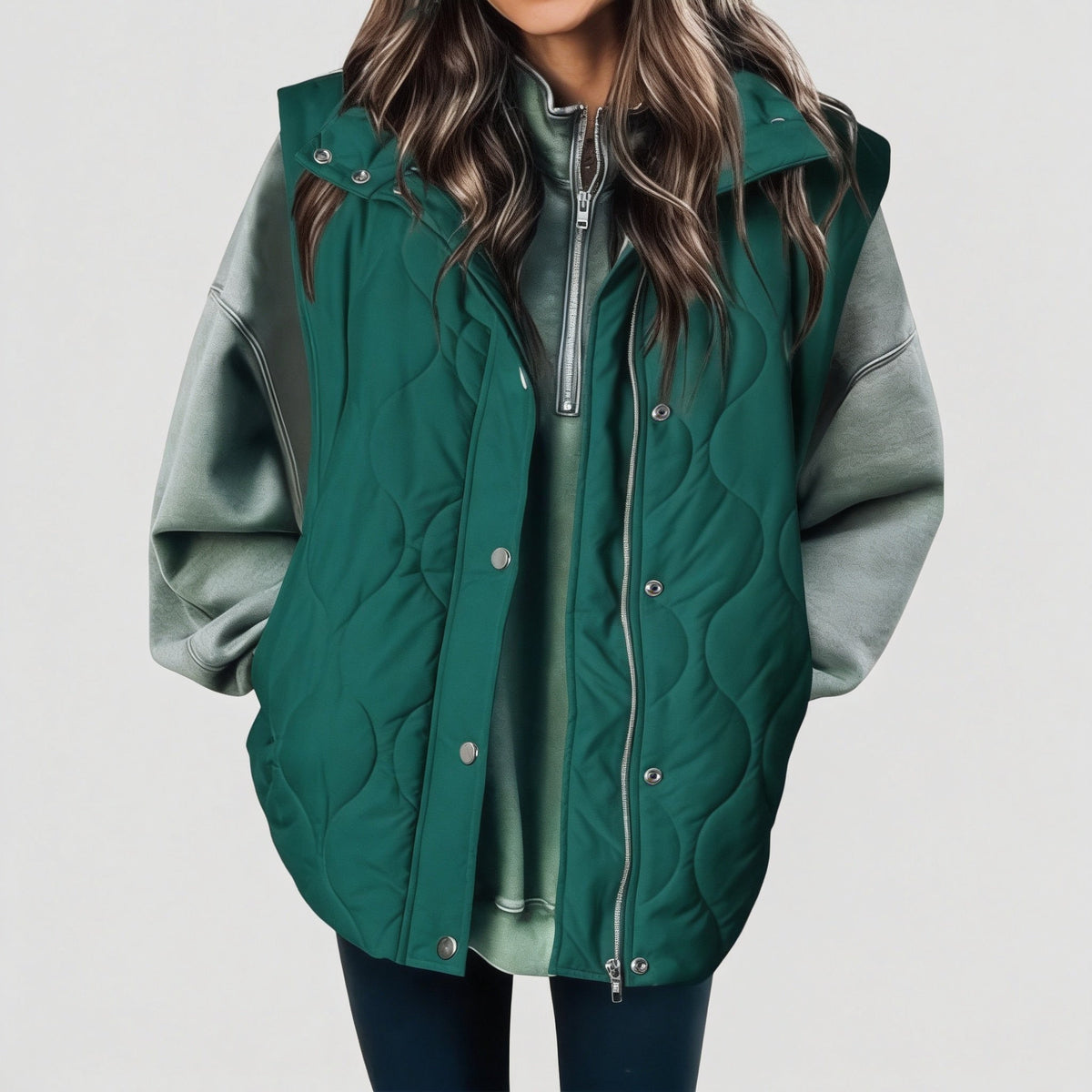 Nadira | Quilted Hooded Puffer Vest with Snap Pockets for Women