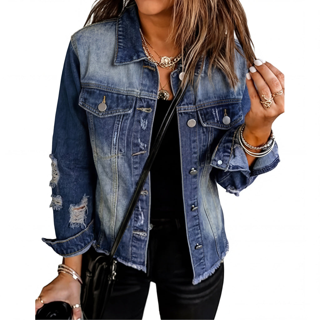 Candice | Distressed Boyfriend Denim Jacket with Ripped Detail