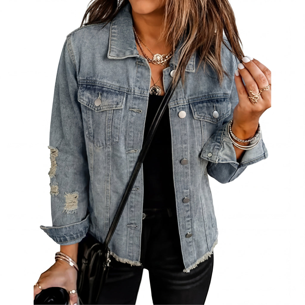 Candice | Distressed Boyfriend Denim Jacket with Ripped Detail