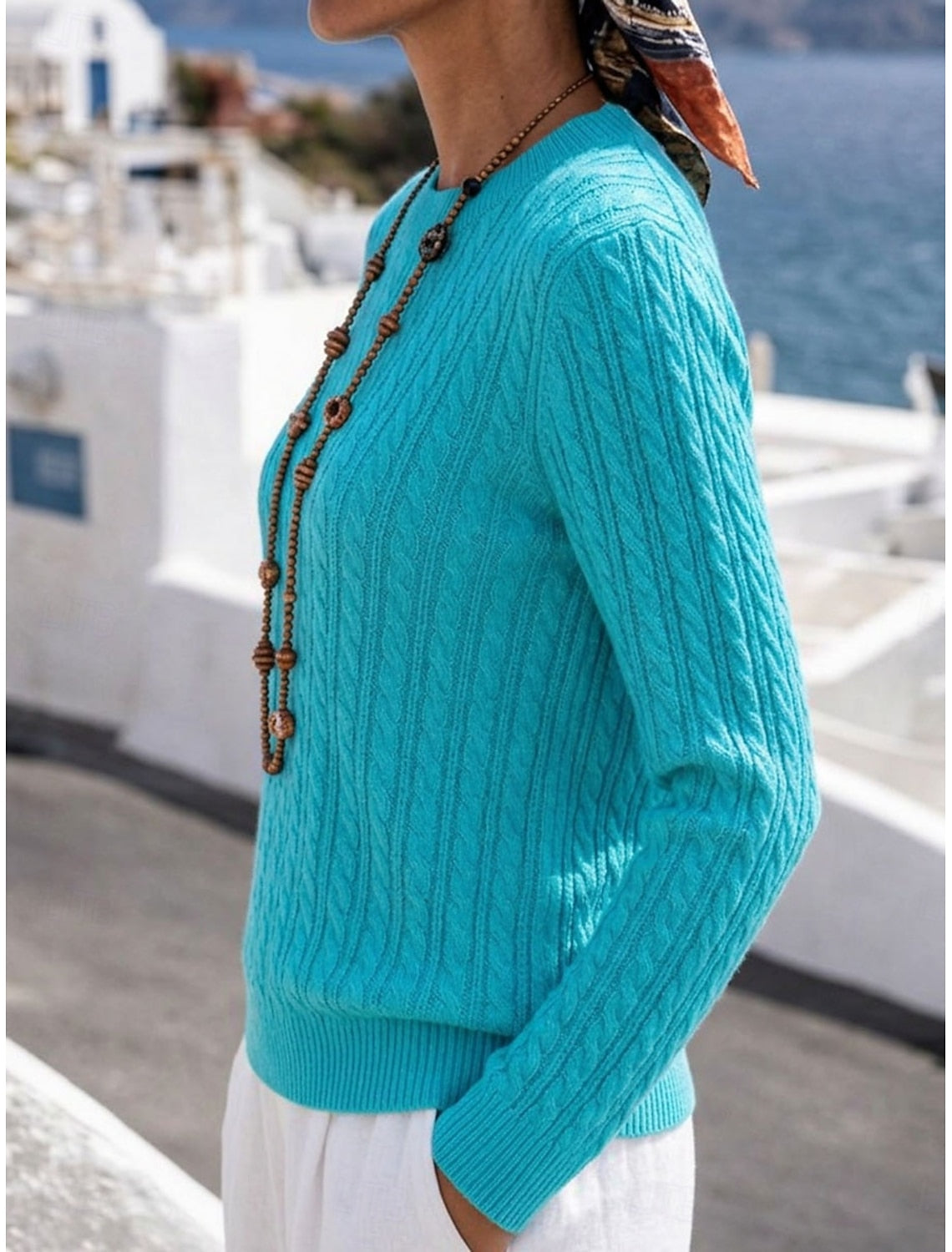 Lauretta | Cable Knit Sweater with Ribbed Crew Neck for Women