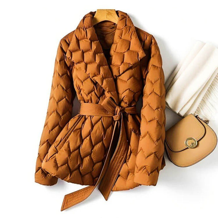 Almut | Shawl Collar Quilted Puffer Coat with Belt for Women
