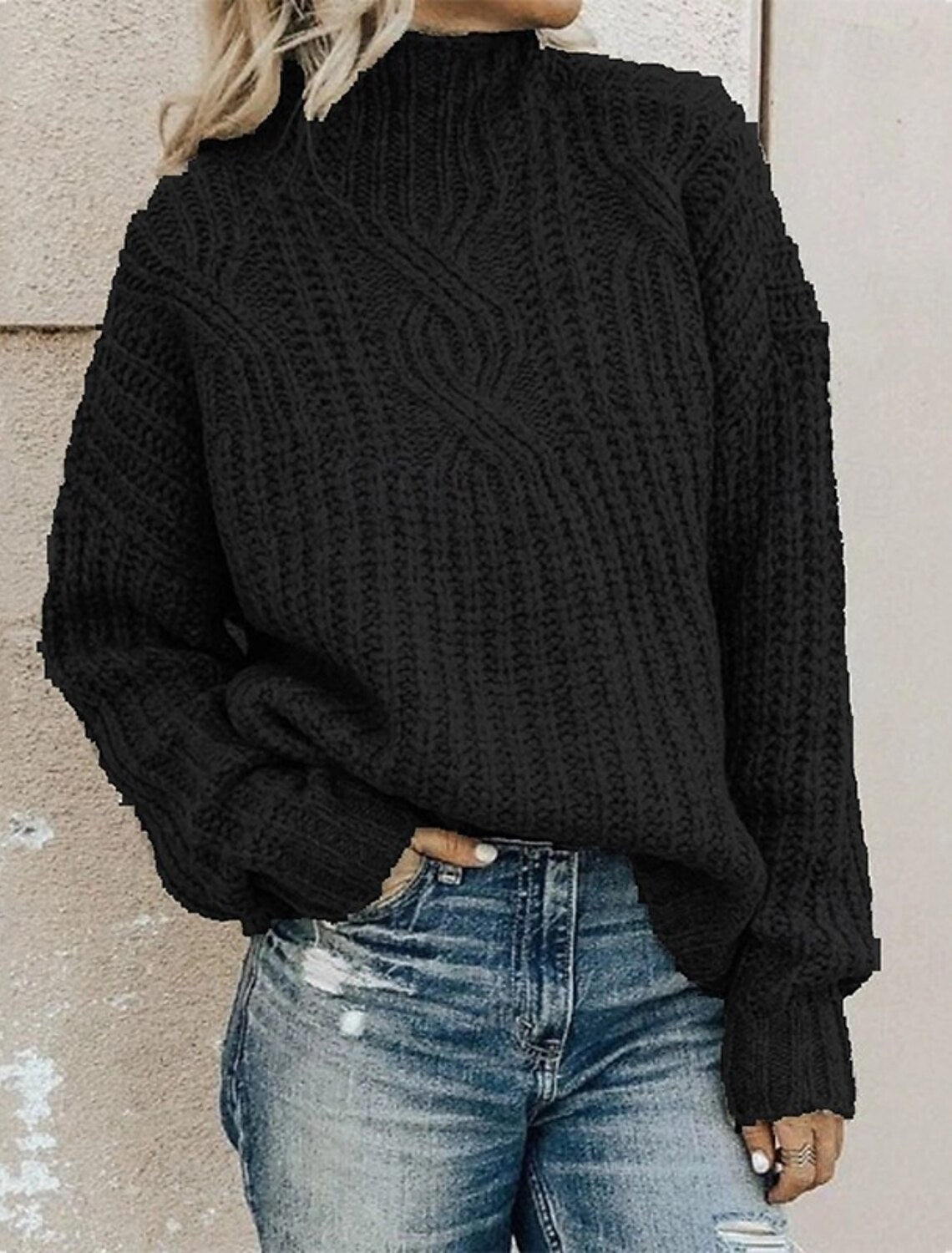 Lotta | Cable Knit Sweater with Mock Neck for Women