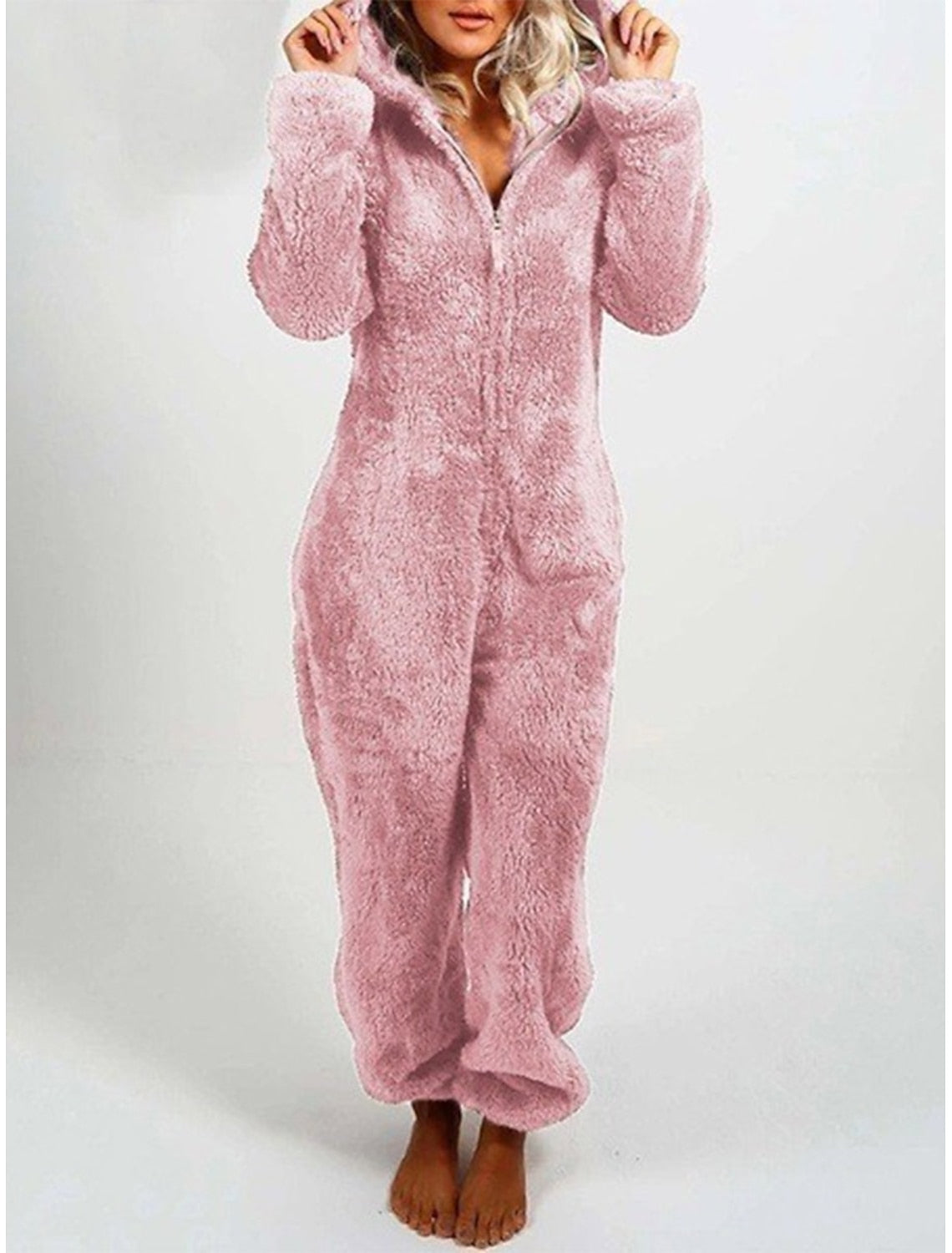 Gaia | Hooded Fleece Pajama Zip-Up Jumpsuit for Women