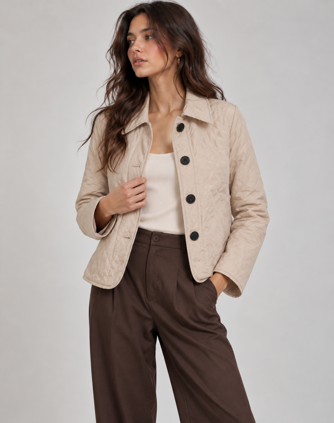 Ilaria | Quilted Button-Front Jacket with Collar for Women