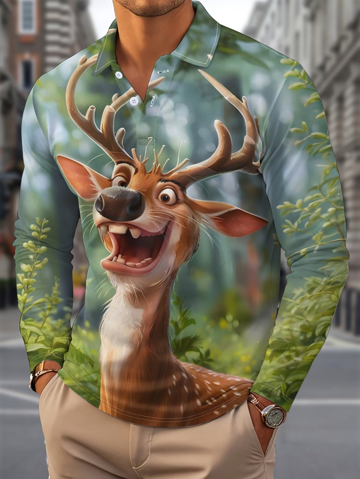 Bertus | Reindeer Print Button-Down Shirt for Men