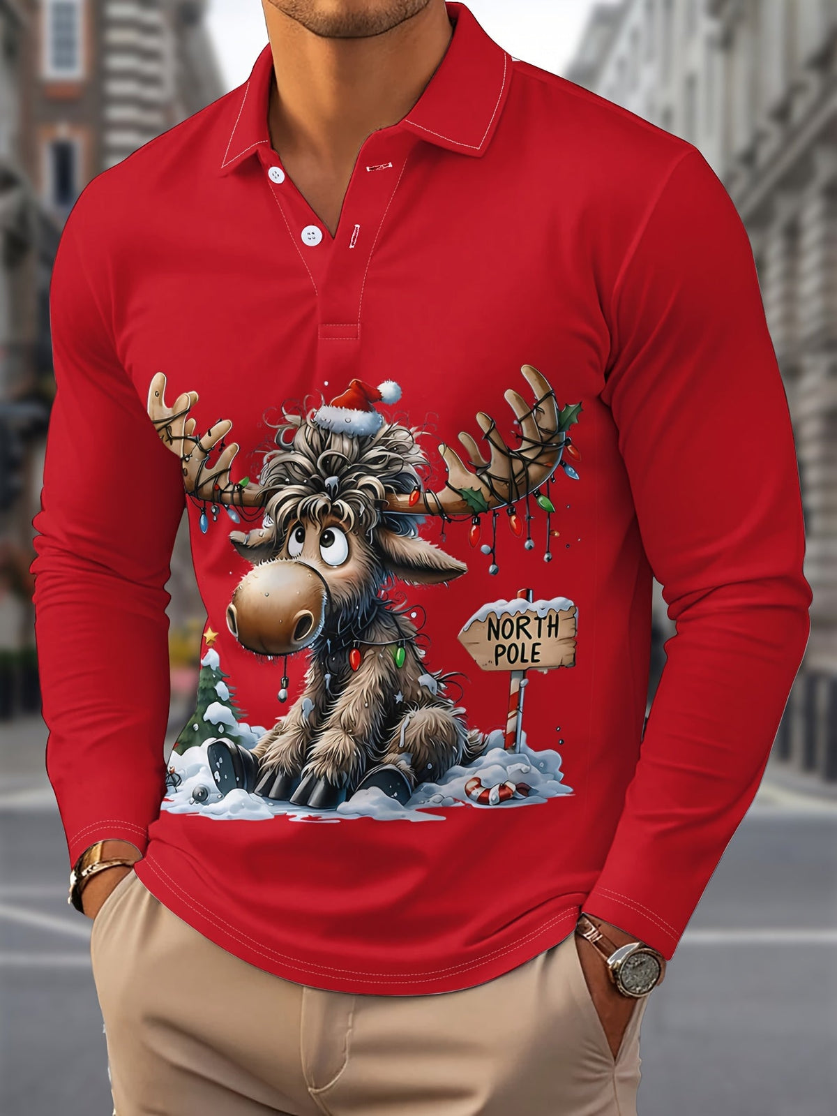 Bertus | Reindeer Print Button-Down Shirt for Men