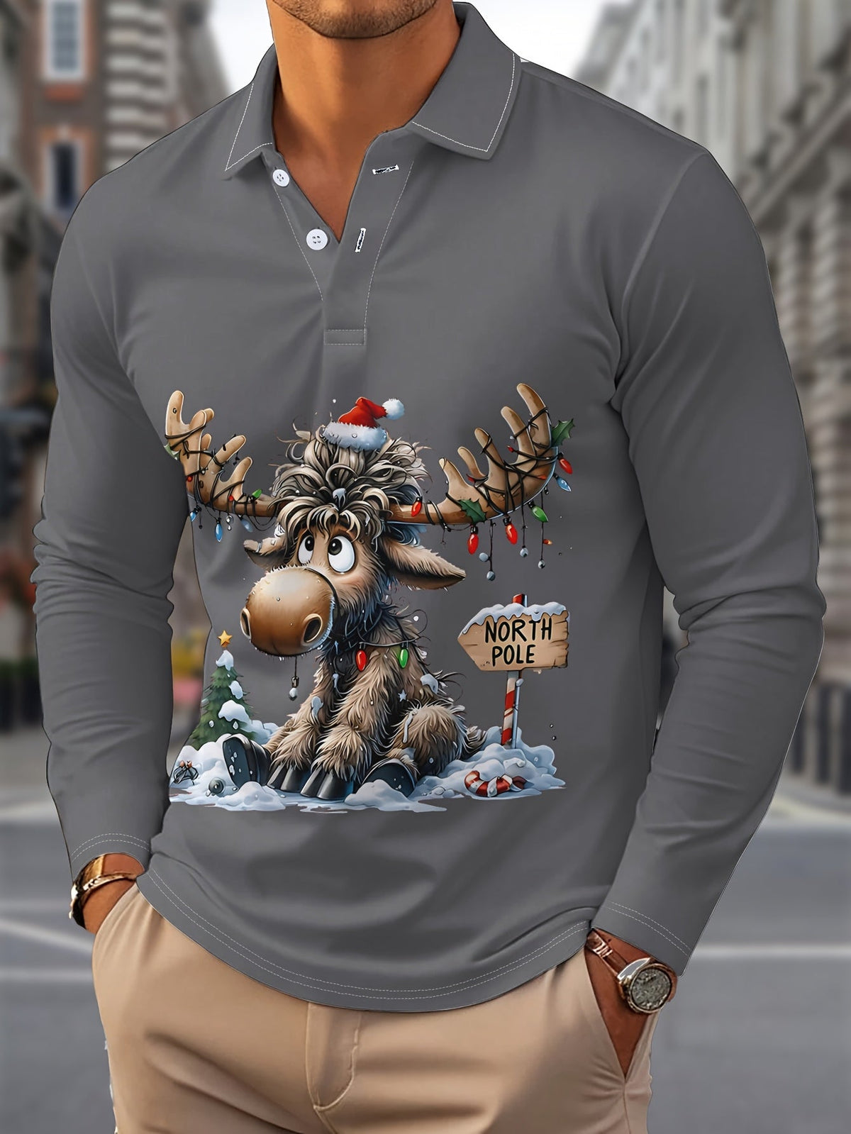 Bertus | Reindeer Print Button-Down Shirt for Men