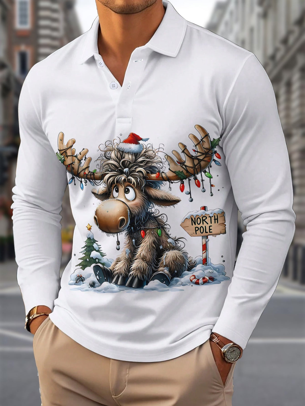 Bertus | Reindeer Print Button-Down Shirt for Men