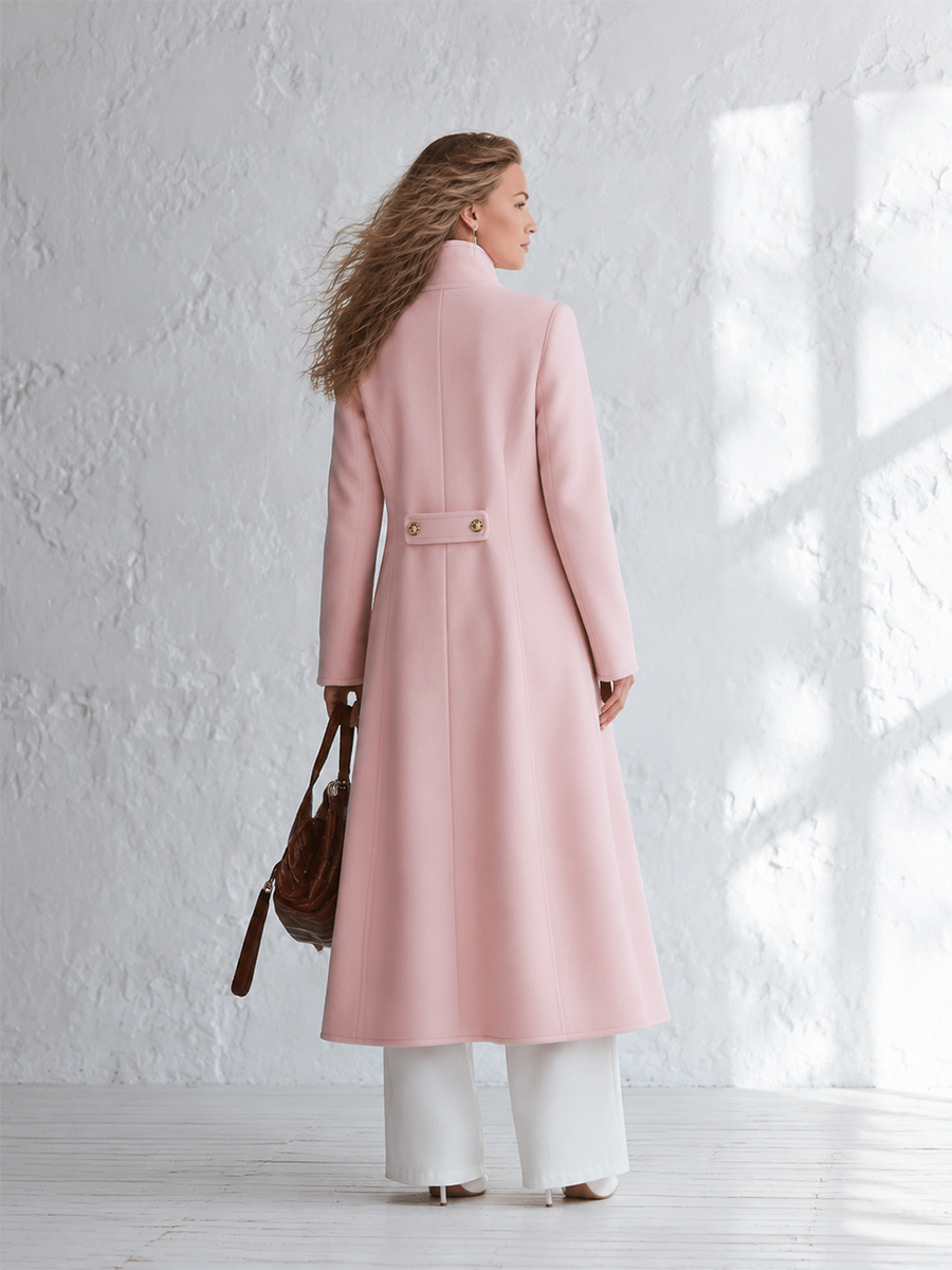 Priscille | Pink Stand-Collar Winter Coat with Single-Breasted Buttons