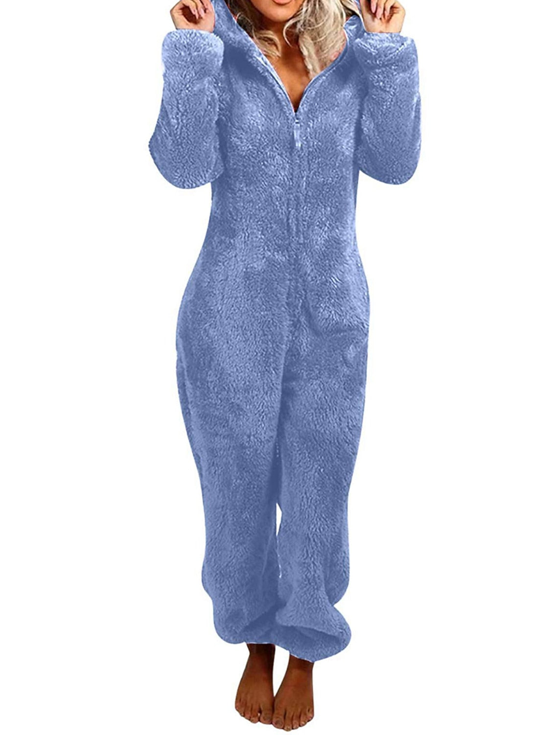 Gaia | Hooded Fleece Pajama Zip-Up Jumpsuit for Women