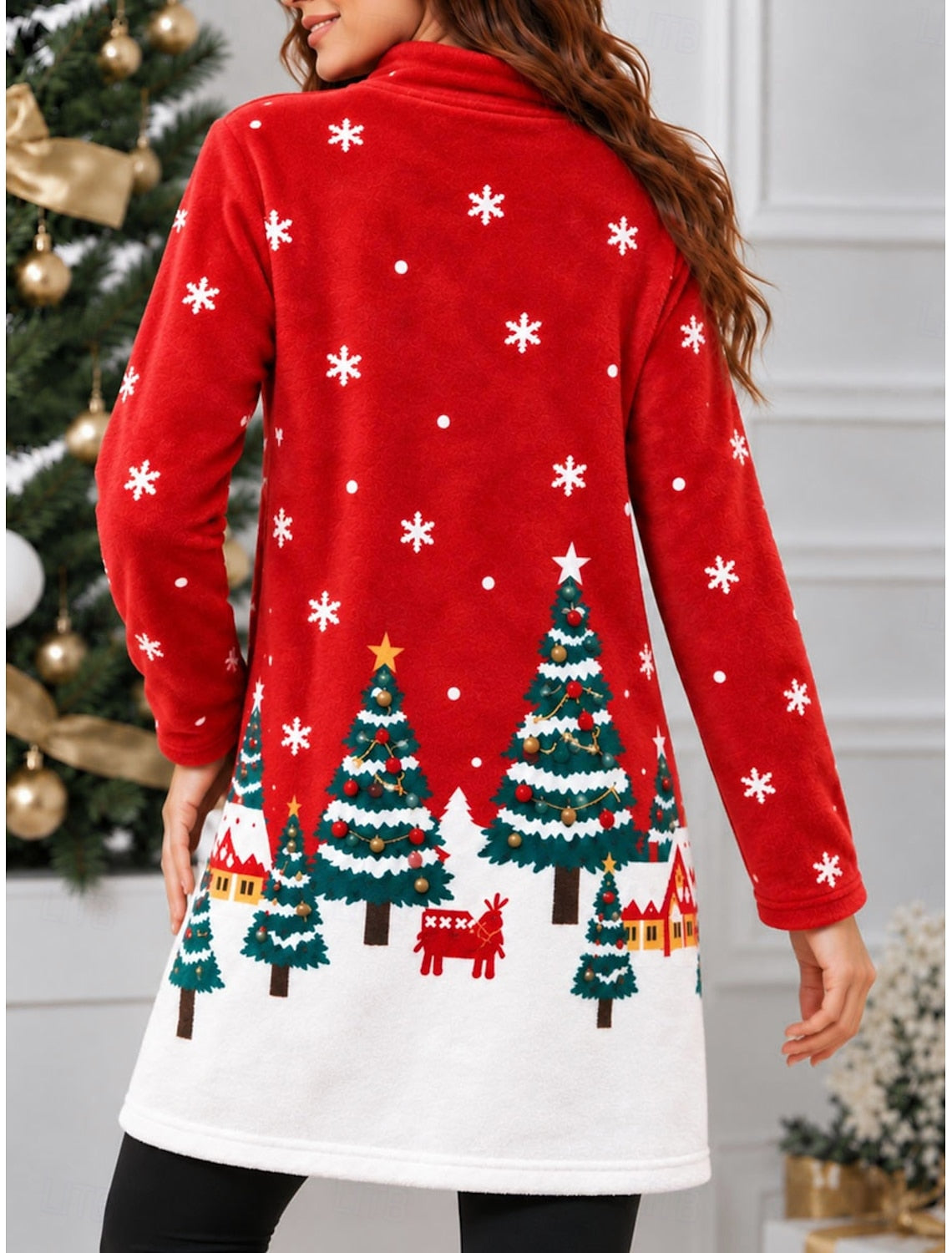 Alira | Christmas Dress Style Tree Print Stand Collar Sweater