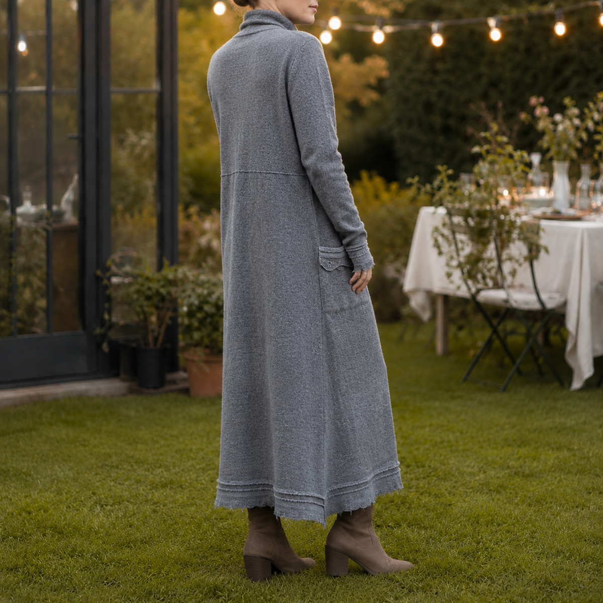 Dominique | Ribbed Mock Neck Long Sleeve Dress with Pockets
