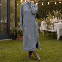 Dominique | Ribbed Mock Neck Long Sleeve Dress with Pockets