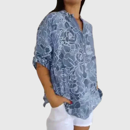 Rhezlynn | Women's V-Neck Floral Blouse - Work to Weekend