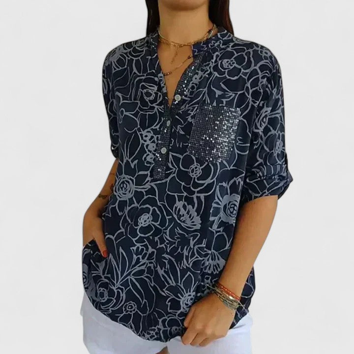 Rhezlynn | Women's V-Neck Floral Blouse - Work to Weekend
