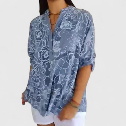 Rhezlynn | Women's V-Neck Floral Blouse - Work to Weekend