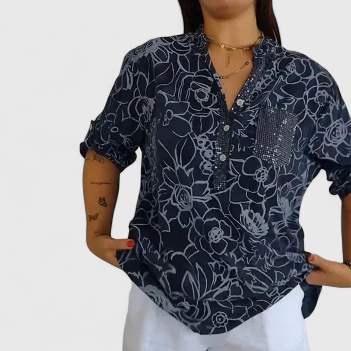 Rhezlynn | Women's V-Neck Floral Blouse - Work to Weekend