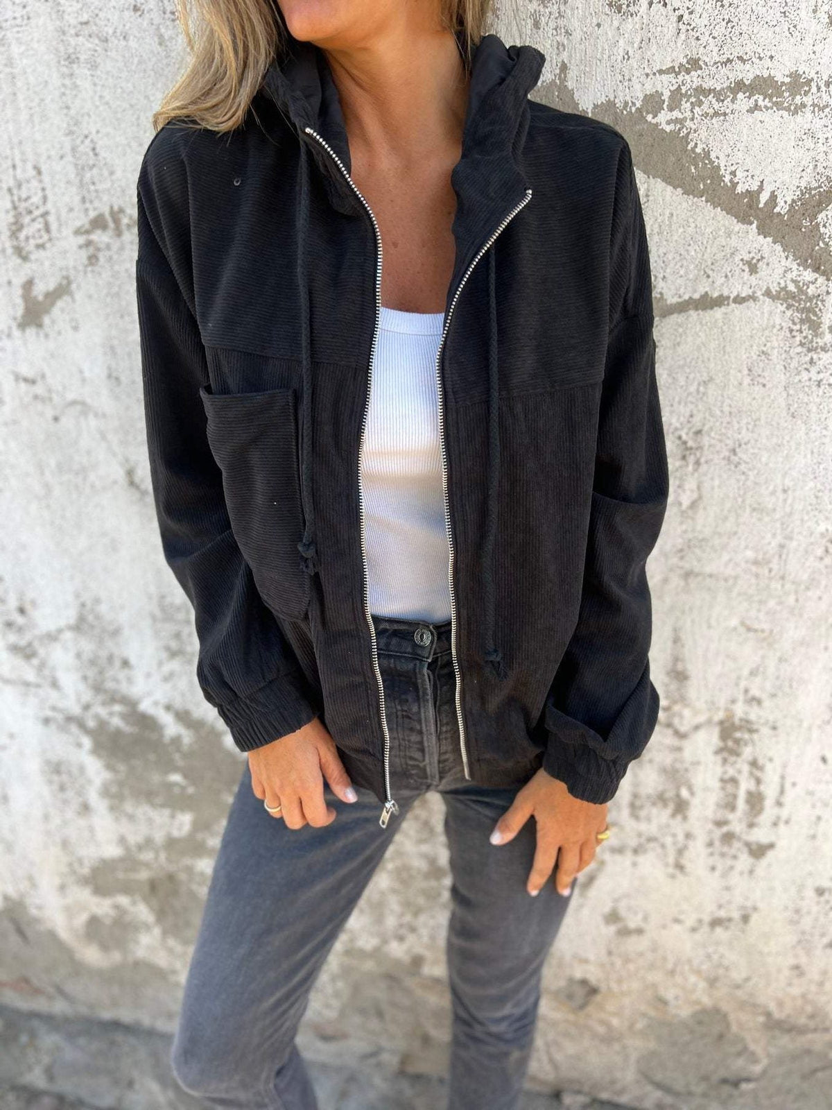 Ricarda | Textured Zip-Up Hooded Jacket for Women