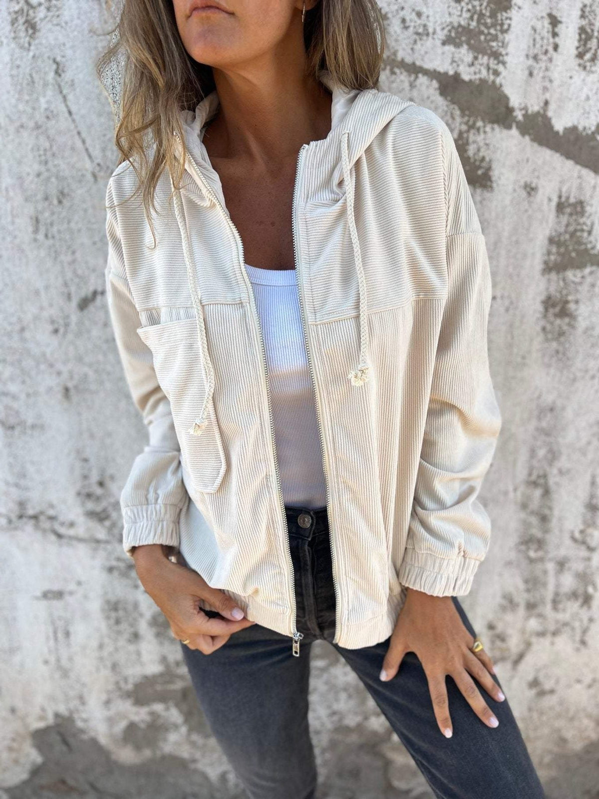 Ricarda | Textured Zip-Up Hooded Jacket for Women
