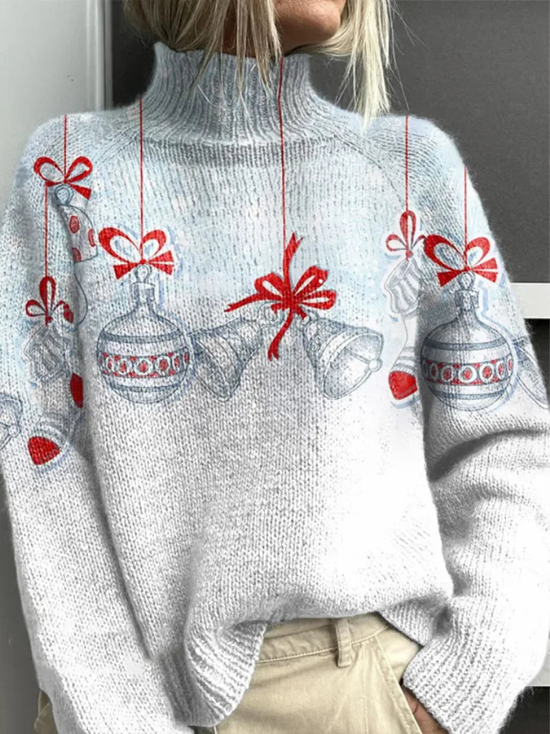 Evertje | Turtleneck Christmas Sweater with Festive Print